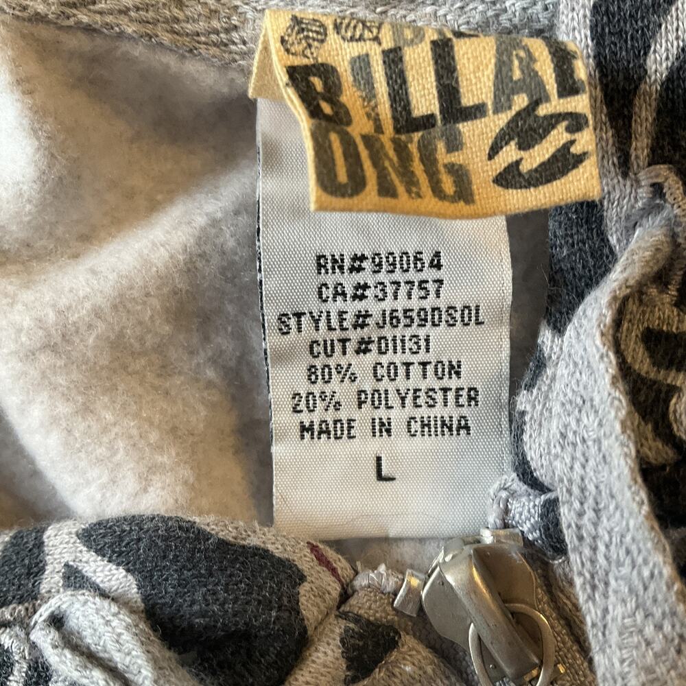 Billabong Women Hoodie Jacket L Gray Floral Fleece Full Zipper Logo Long Sleeve - Picture 4 of 9